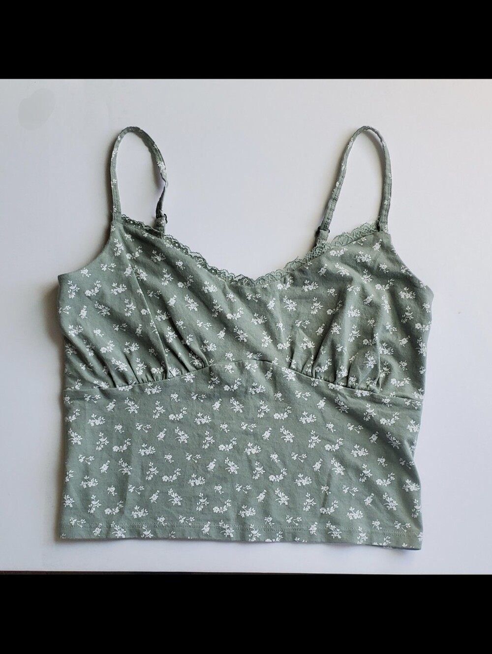 Hollister Sage Green Floral Lace-Trim Cami
